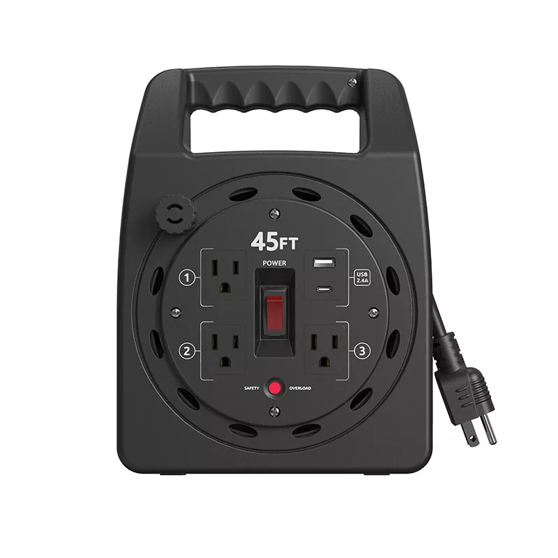 3 cửa hàng USB2.4A dây nhựa cuộn 45ft với bảo vệ quá tải 3 cửa hàng USB2.4A dây nhựa cuộn 45ft với bảo vệ quá tải